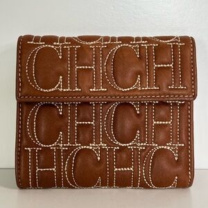 CH Carolina Herrera Brown Leather Wallet with Monogram Design NWT